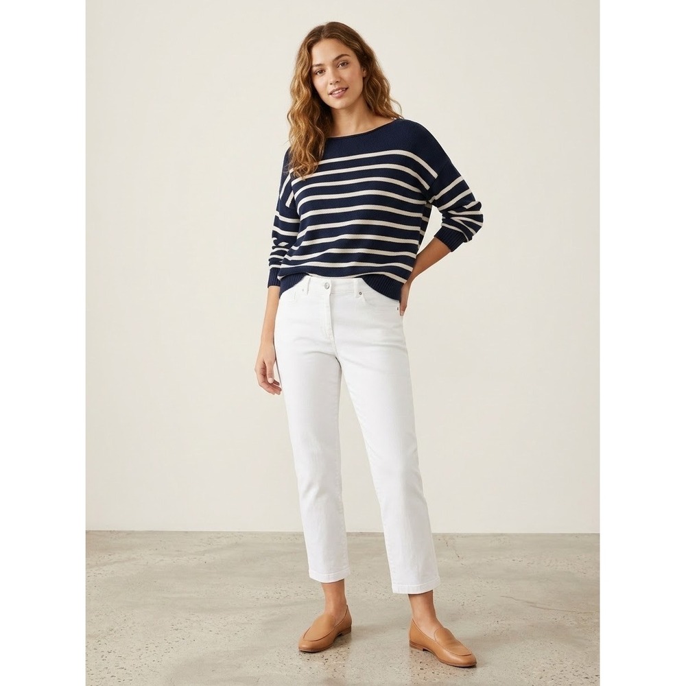 Eileen Fisher White Denim Crop Straight Leg Jeans XL Made in Portugal
